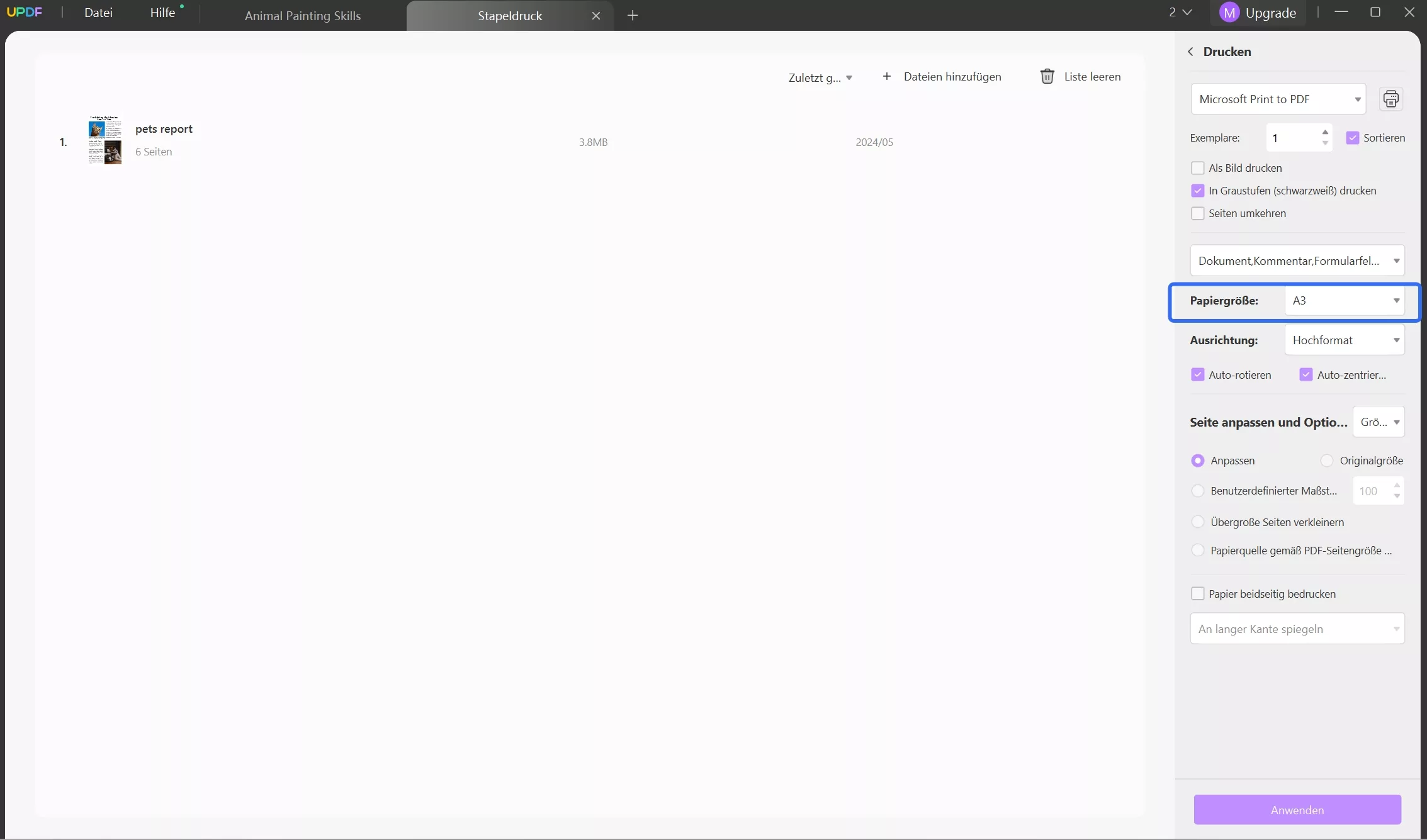 A4 nach A3 Stapeldruck A3