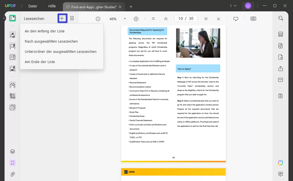 Lesezeichen in pdf erstellen