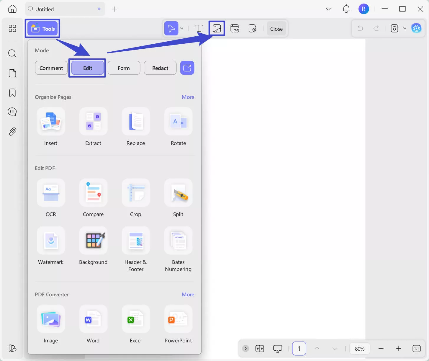 تحرير الصورة باستخدام updf windows