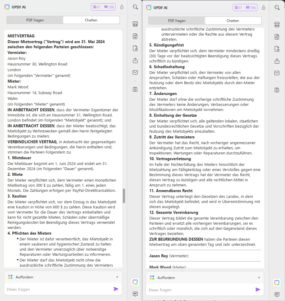 KI-Vertragsgenerator – Ergebnis des UPDF-KI-Vertragsgenerators