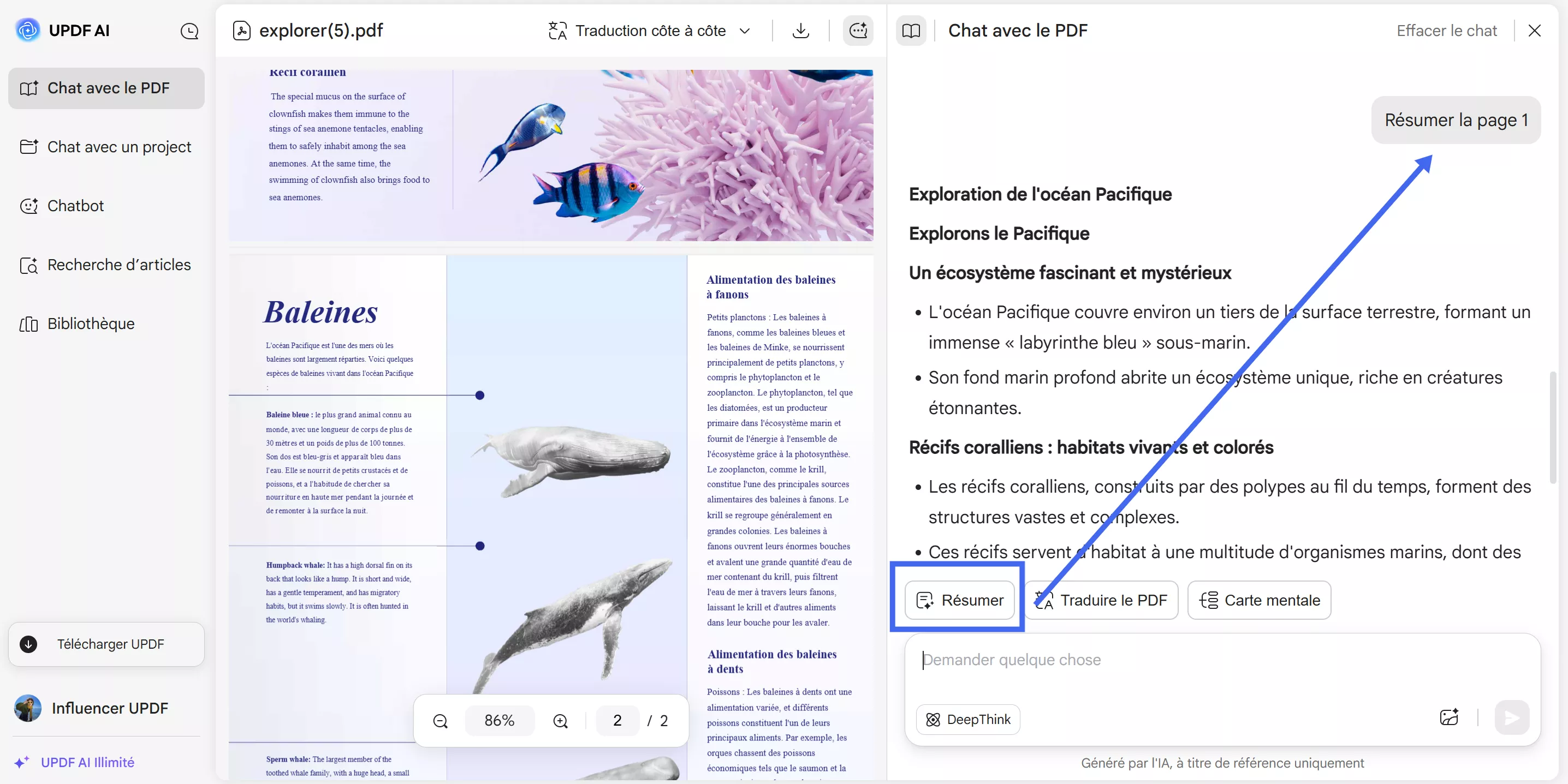 updf ai résumer pdf