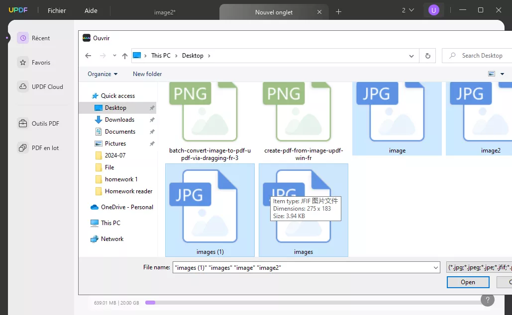 sélectionnez toutes les images à convertir par lots en PDF avec UPDF