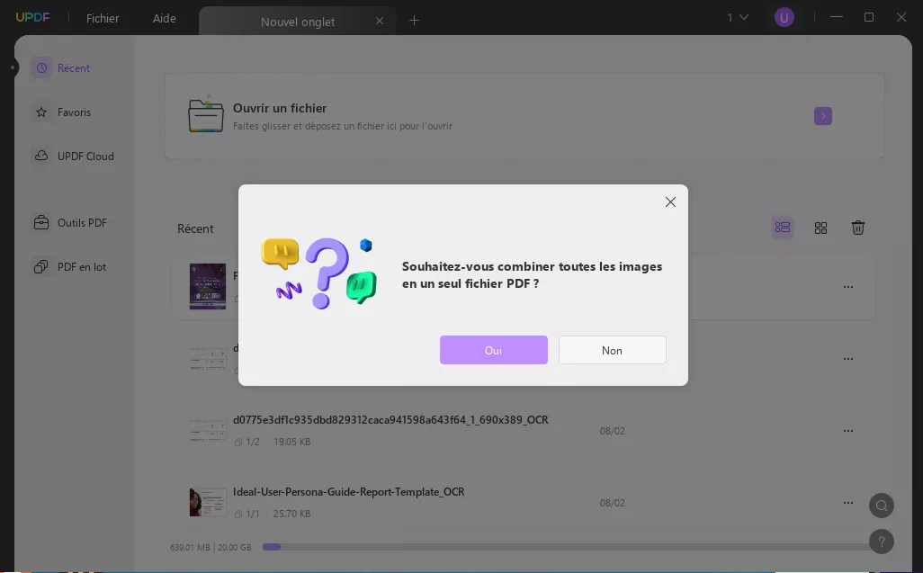 sélectionnez pour combiner toutes les images en un seul PDF avec UPDF