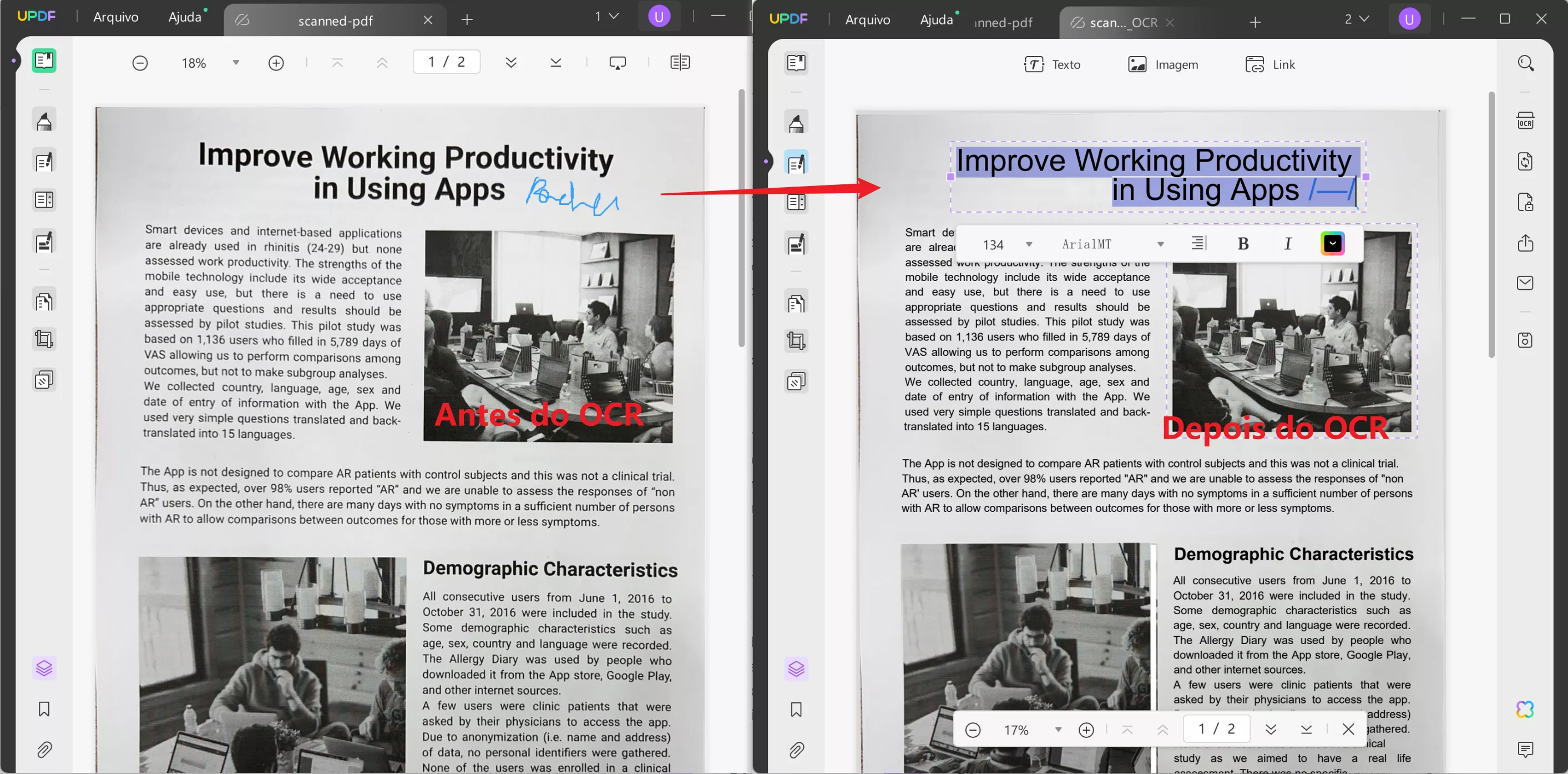 sharpen pdf UPDF Executar OCR