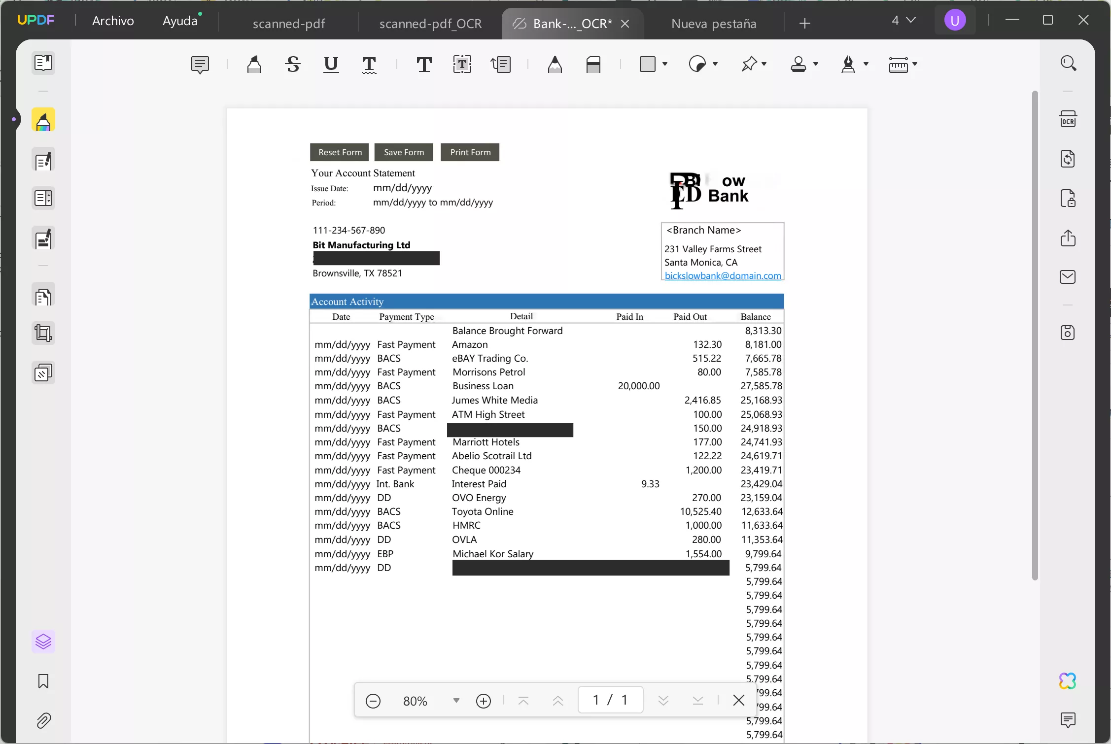 Redactar extracto bancario y anotar pdf