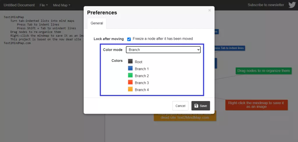 change the color mode in text2mindmap