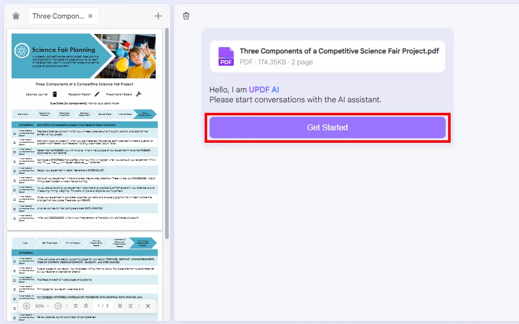 click get started in updf ai online