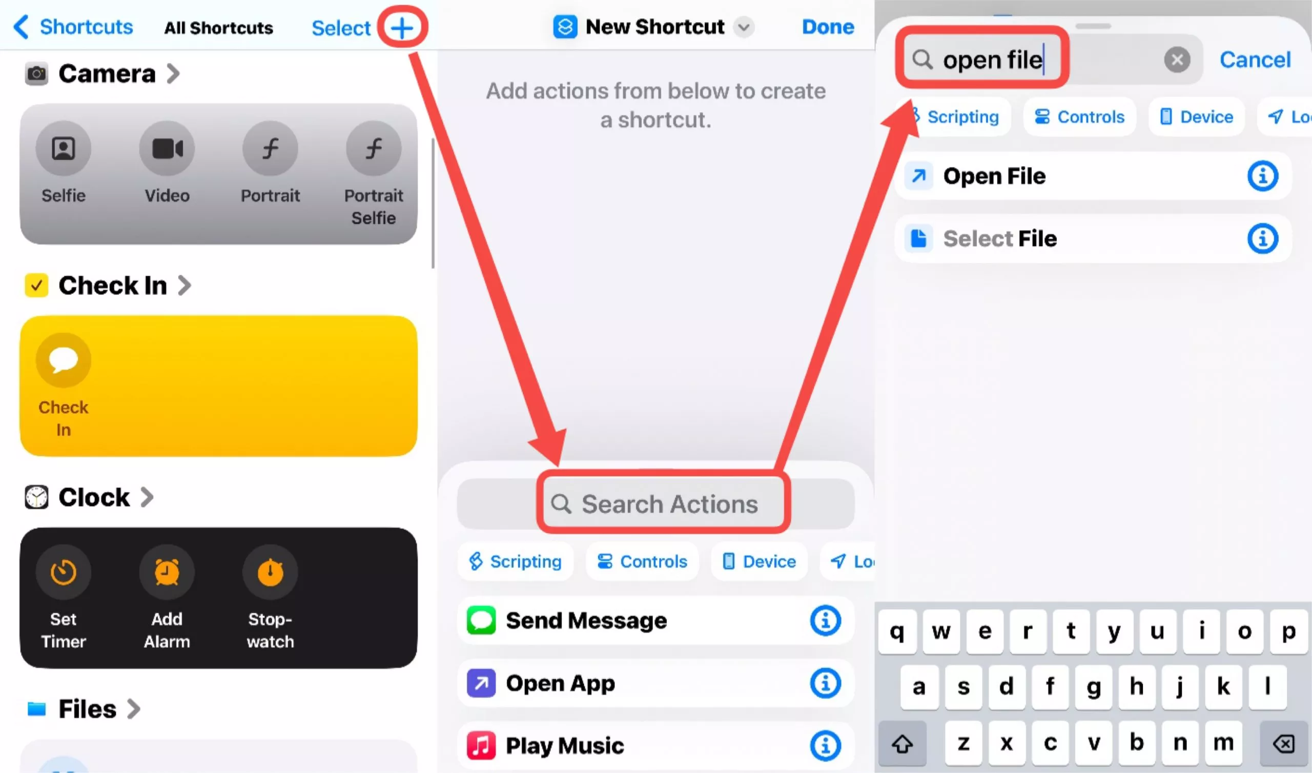 click the + button and add action in iphone