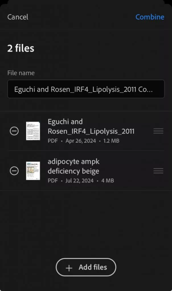 combine more files with adobe acrobat for ios