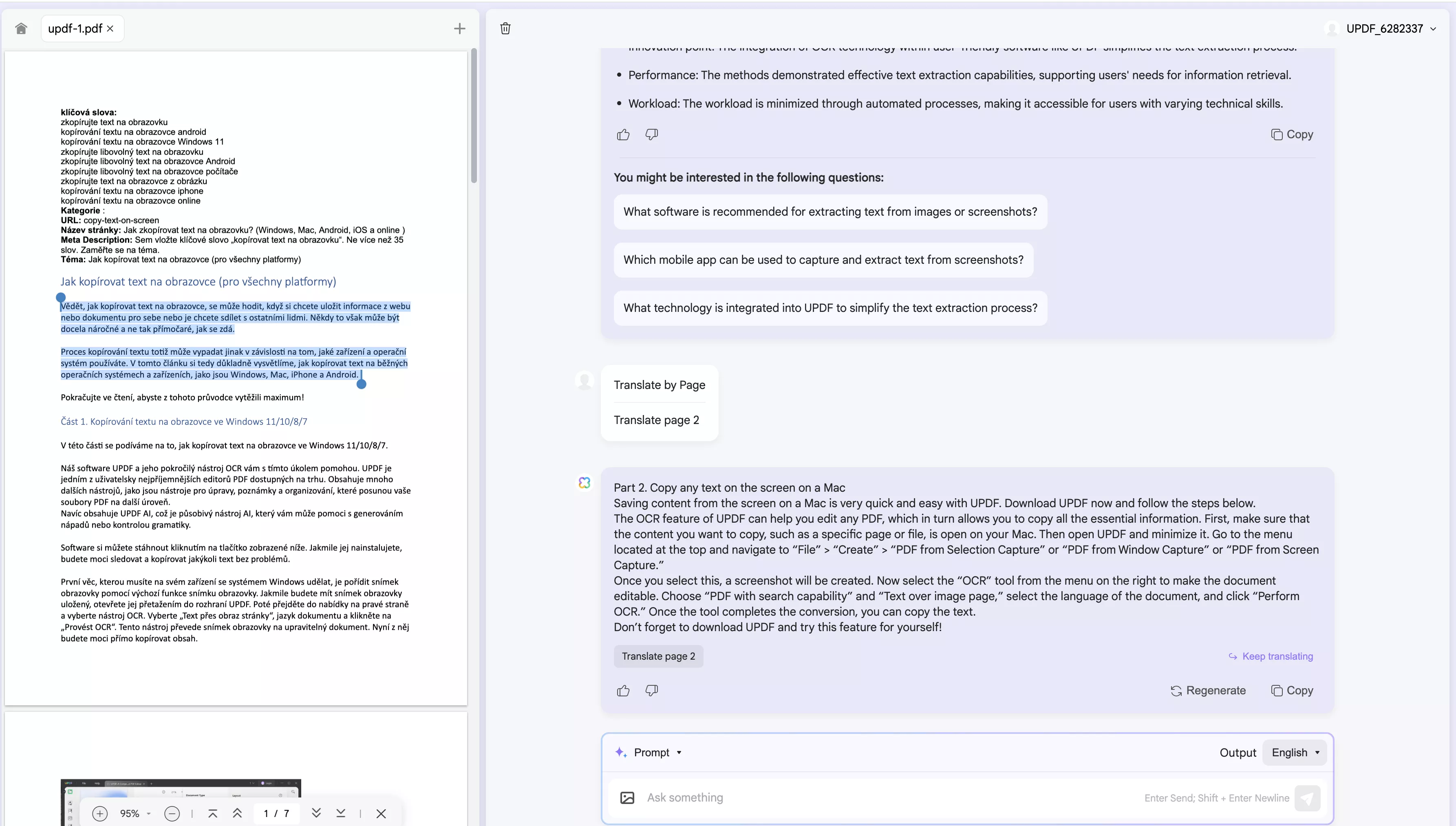 copy the sentences in pdf with updf’s online ai assistant