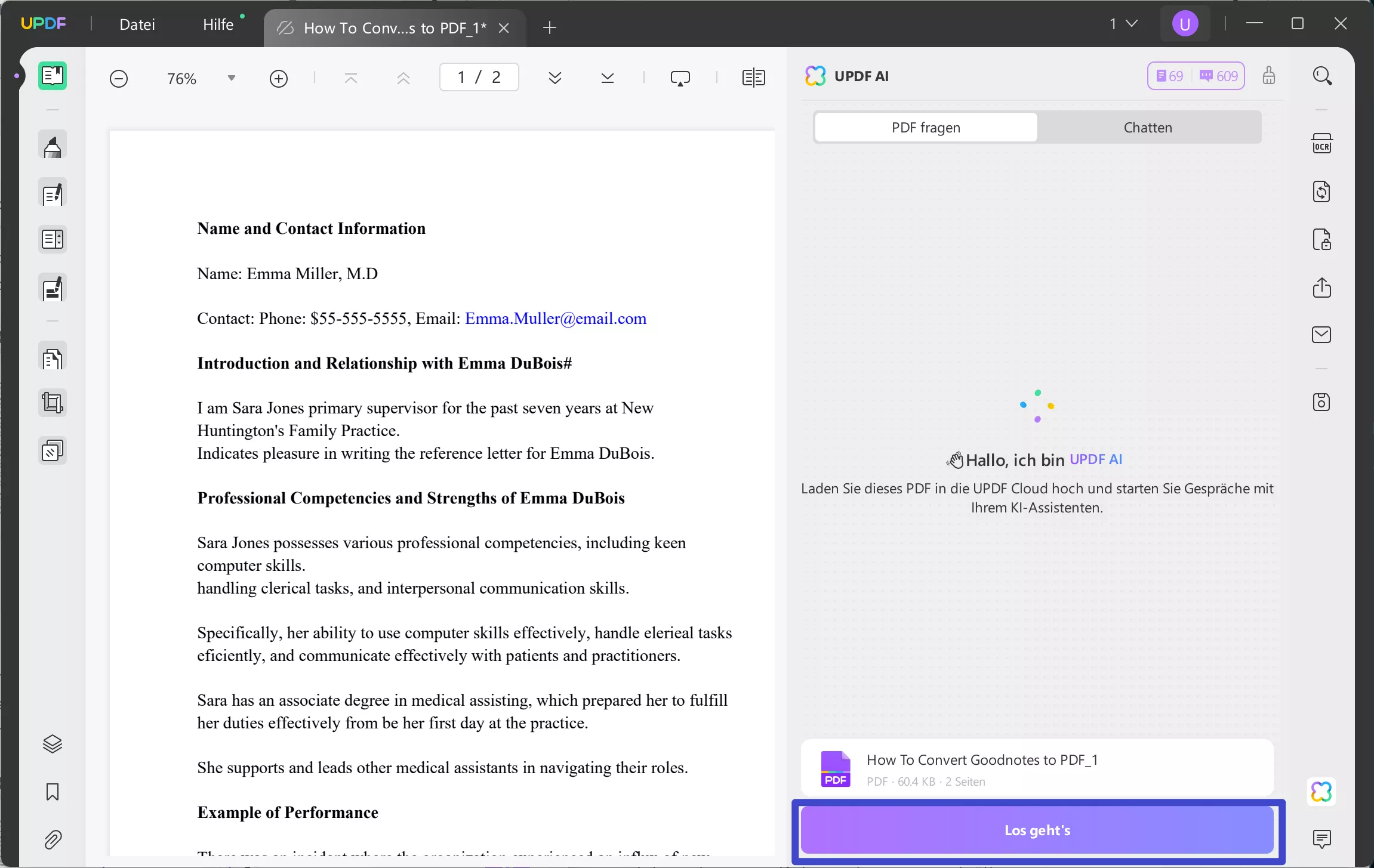 KI-Empfehlungsschreiben-Generator Klicken Sie auf Erste Schritte