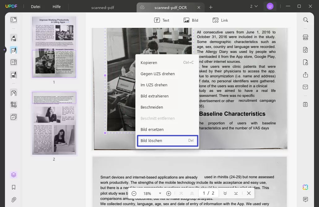 Klicken Sie mit der rechten Maustaste, um die Ebene oder das Objekt auszuwählen und das Bild im PDF zu löschen