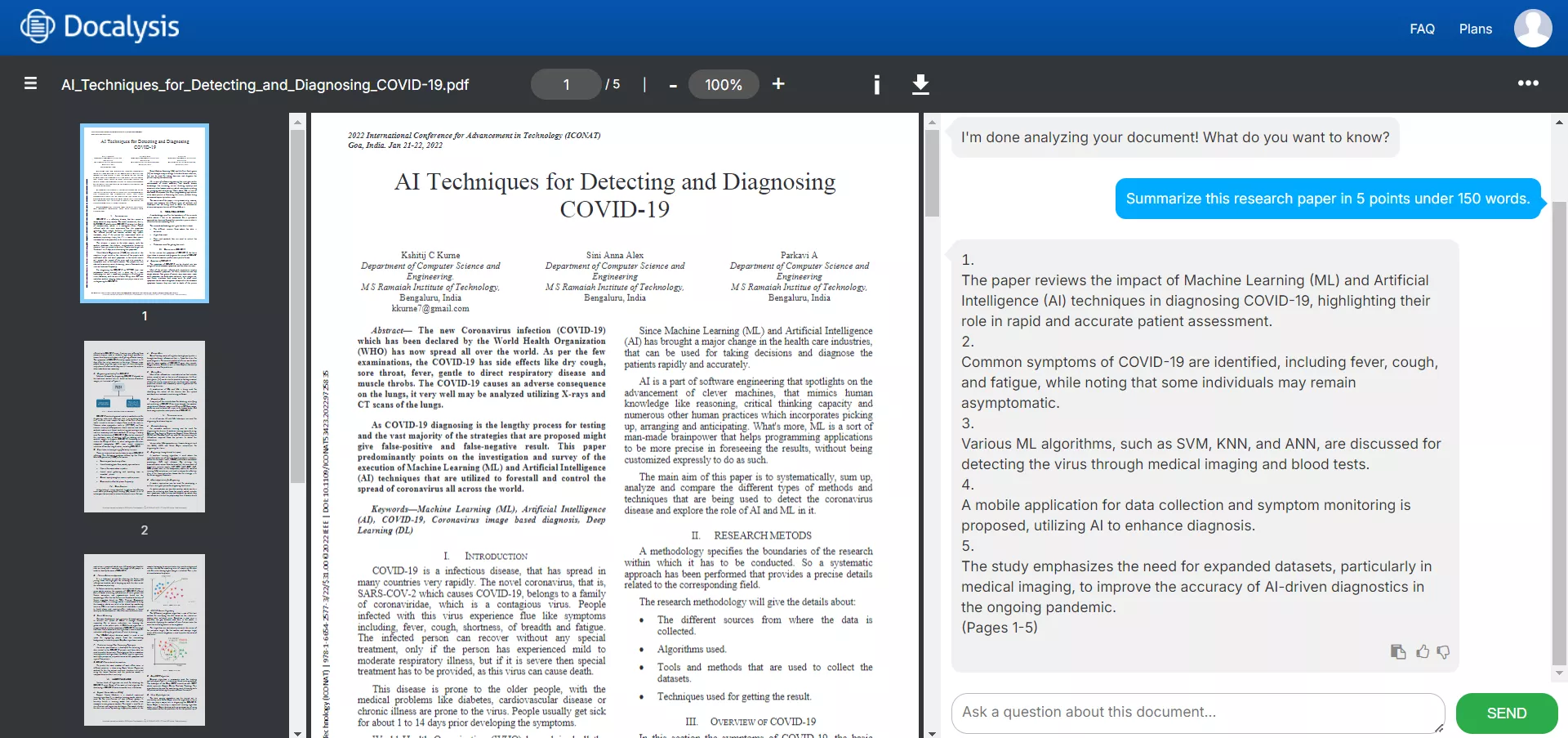 chat with pdf in docalysis