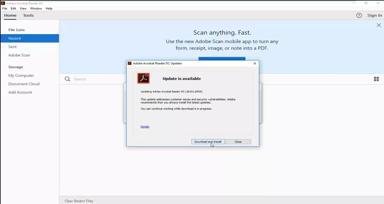 download and install update for adobe acrobat