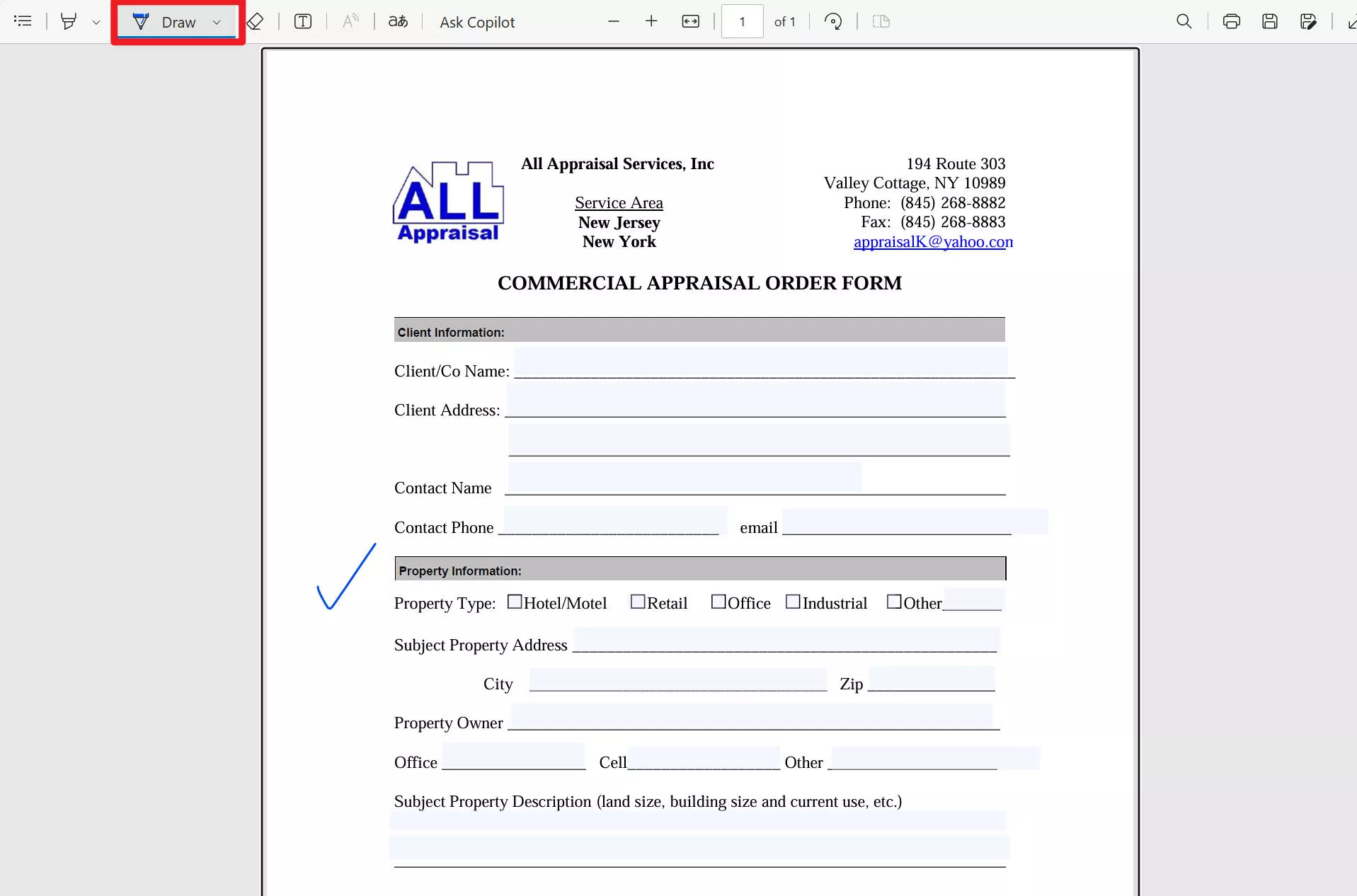 draw a checkmark in pdf via microsoft edge