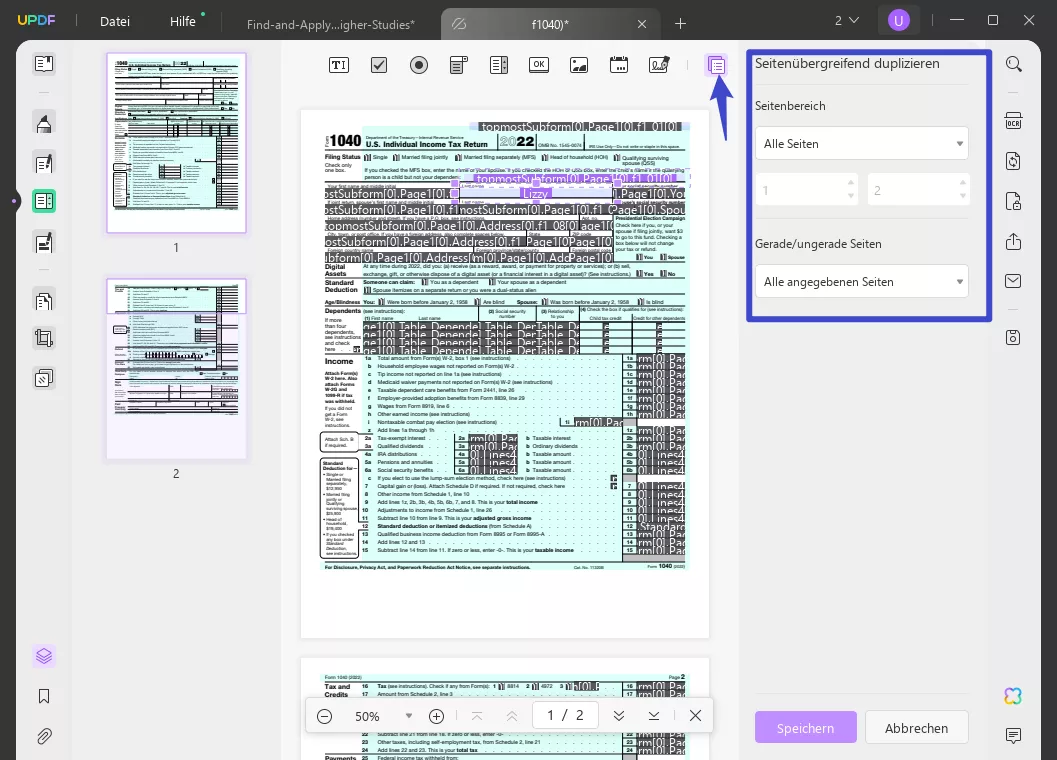 Seitenübergreifend duplizieren