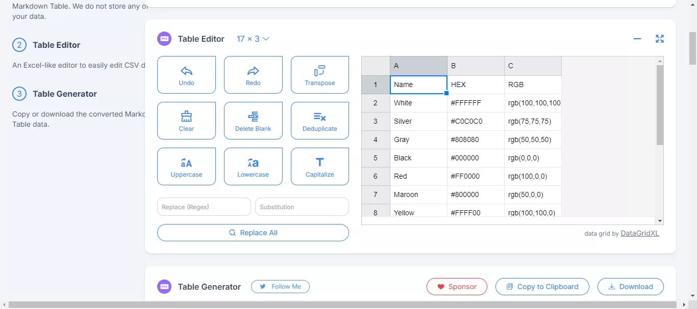 edit the csv table in Tableconvert