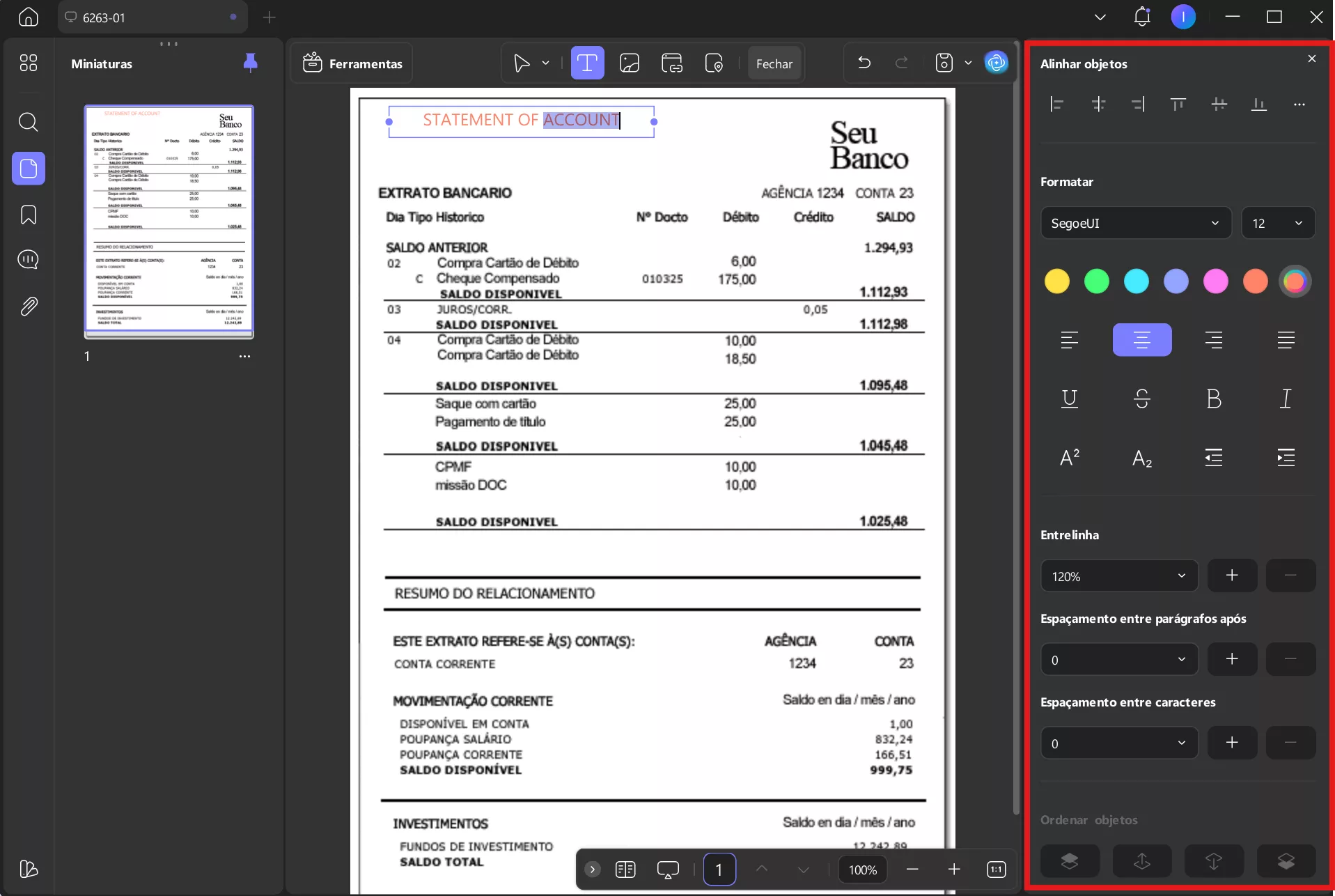 três pontos na barra de ferramentas flutuante