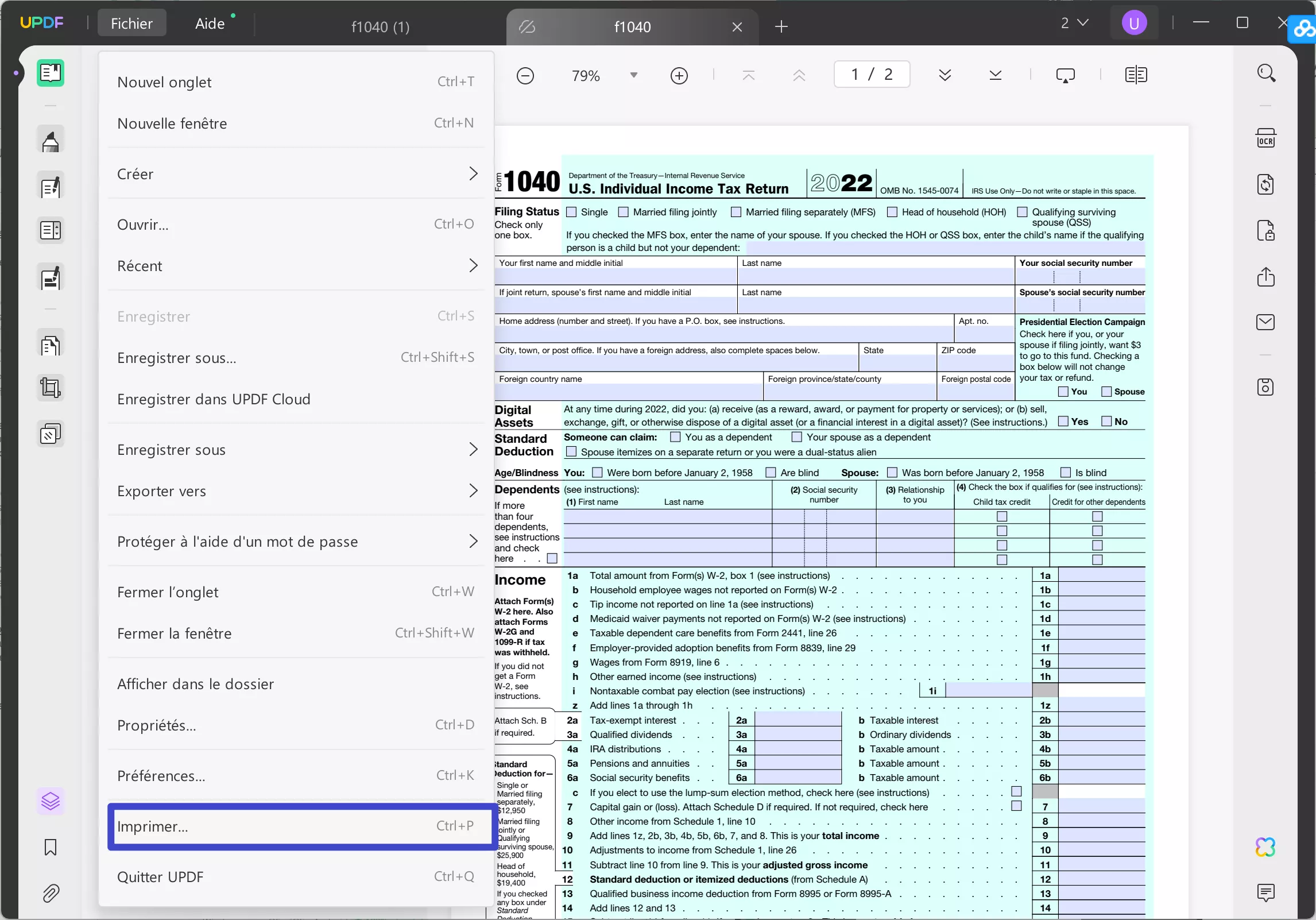 Convertir un formulaire PDF remplissable en formulaire PDF standard via l'option Imprimer