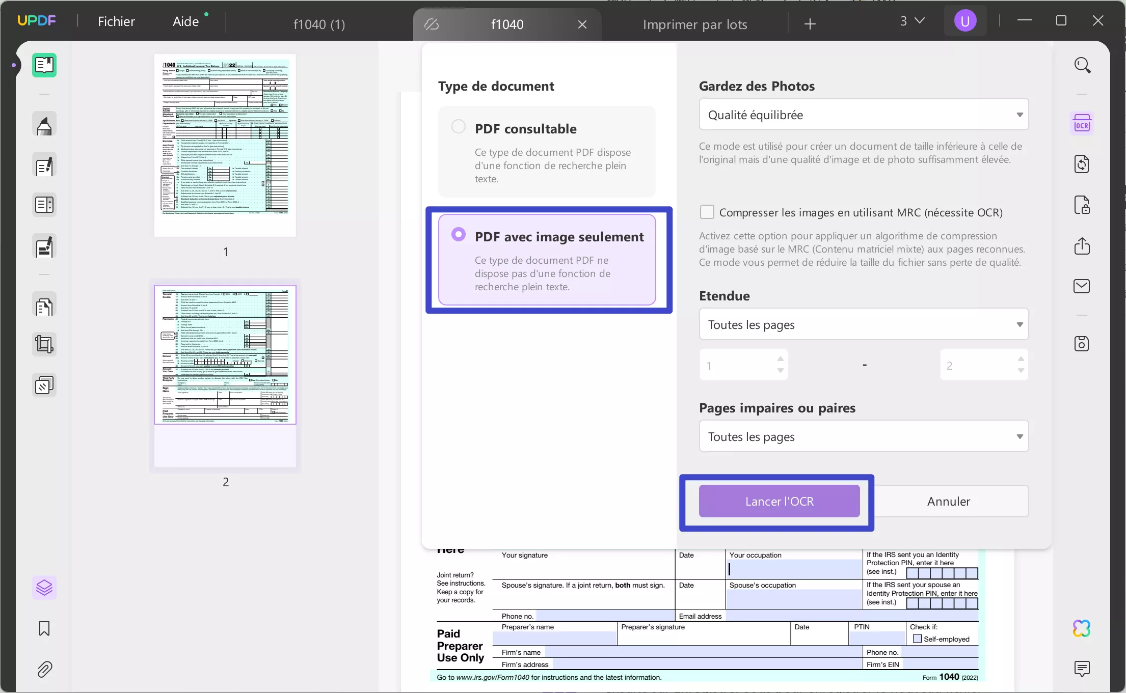 Effectuer une reconnaissance optique de caractères (OCR) sur image uniquement