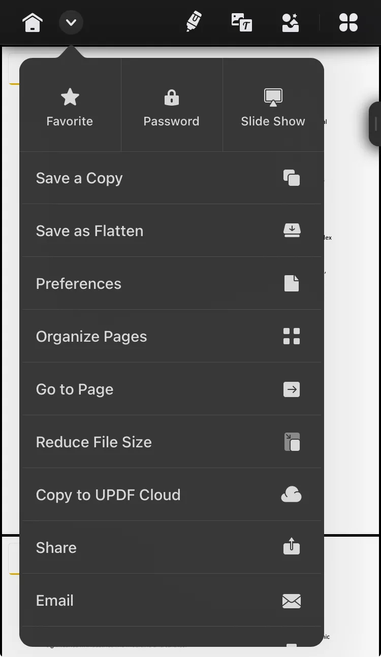 najít organizovat stránky v updf pro ios