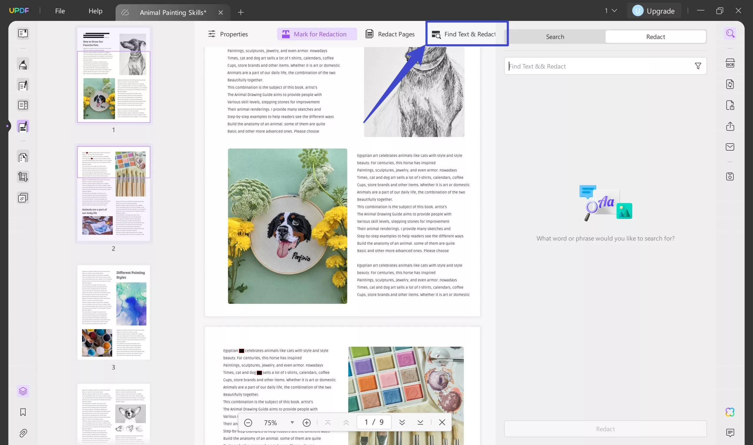 टेक्स्ट को धुंधला करने के लिए टेक्स्ट ढूंढें और संपादित करें आइकन चुनें