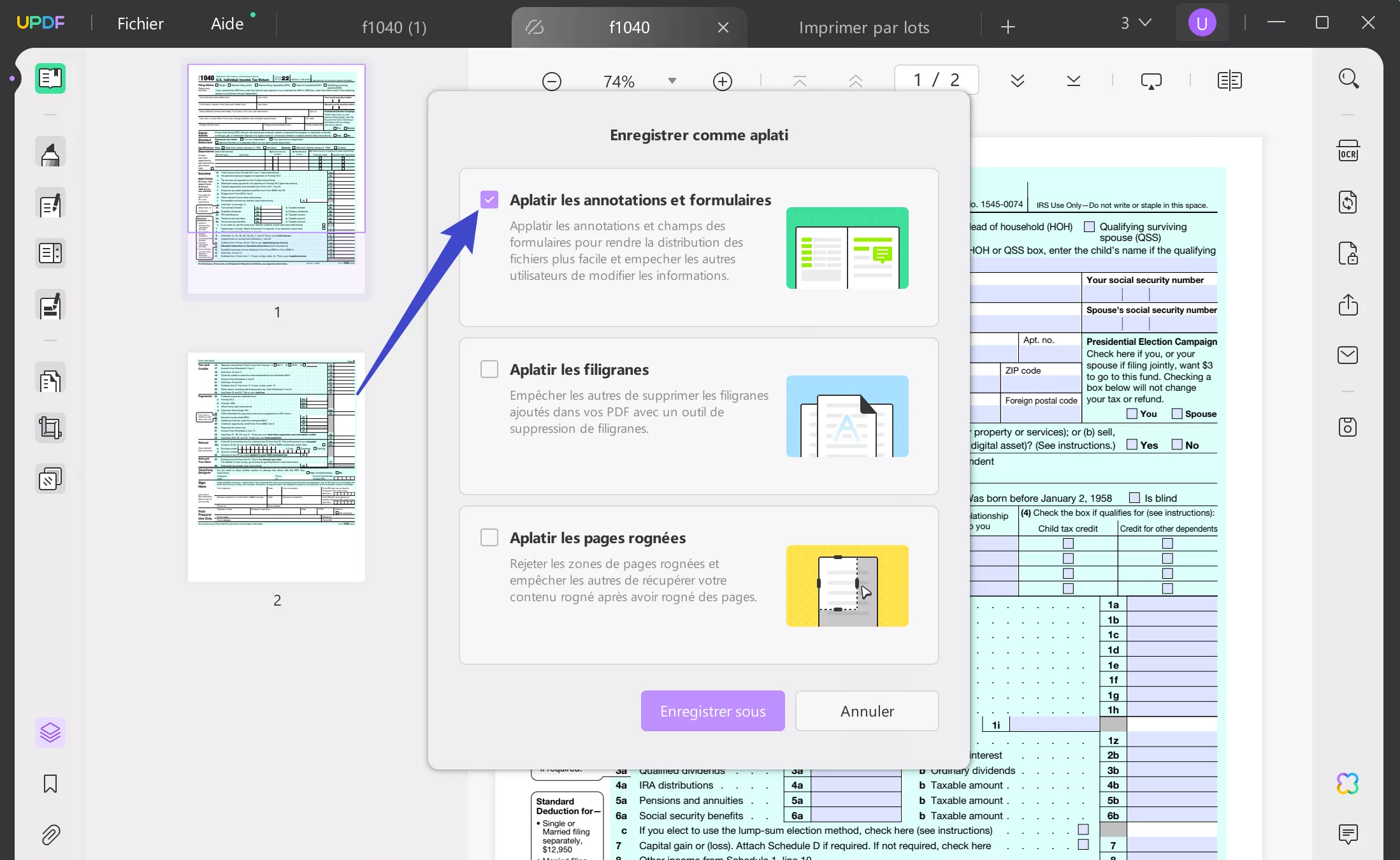 Aplatir les annotations et les formulaires dans UPDF