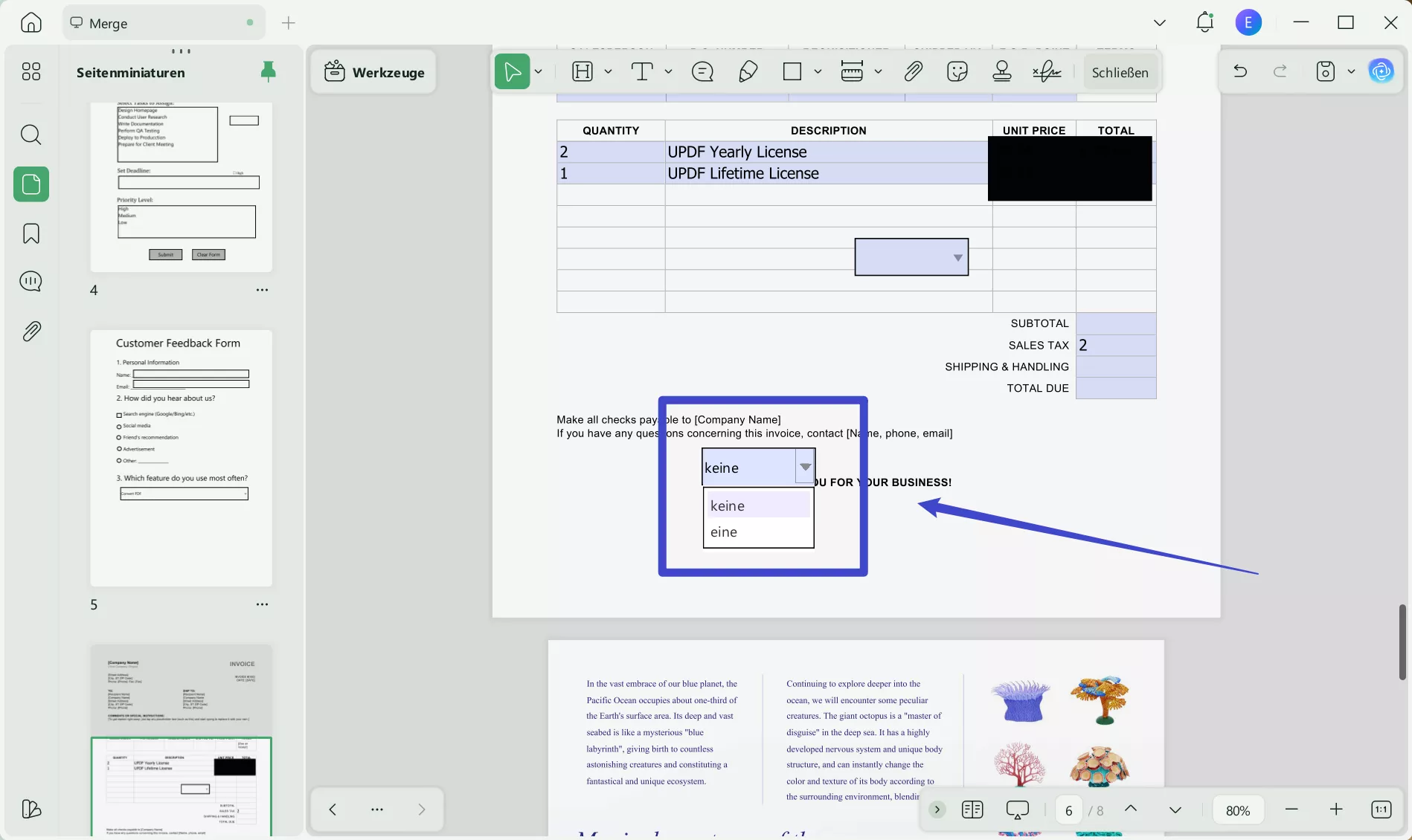 So bearbeiten Sie eine Dropdown-Liste in PDF/UPD