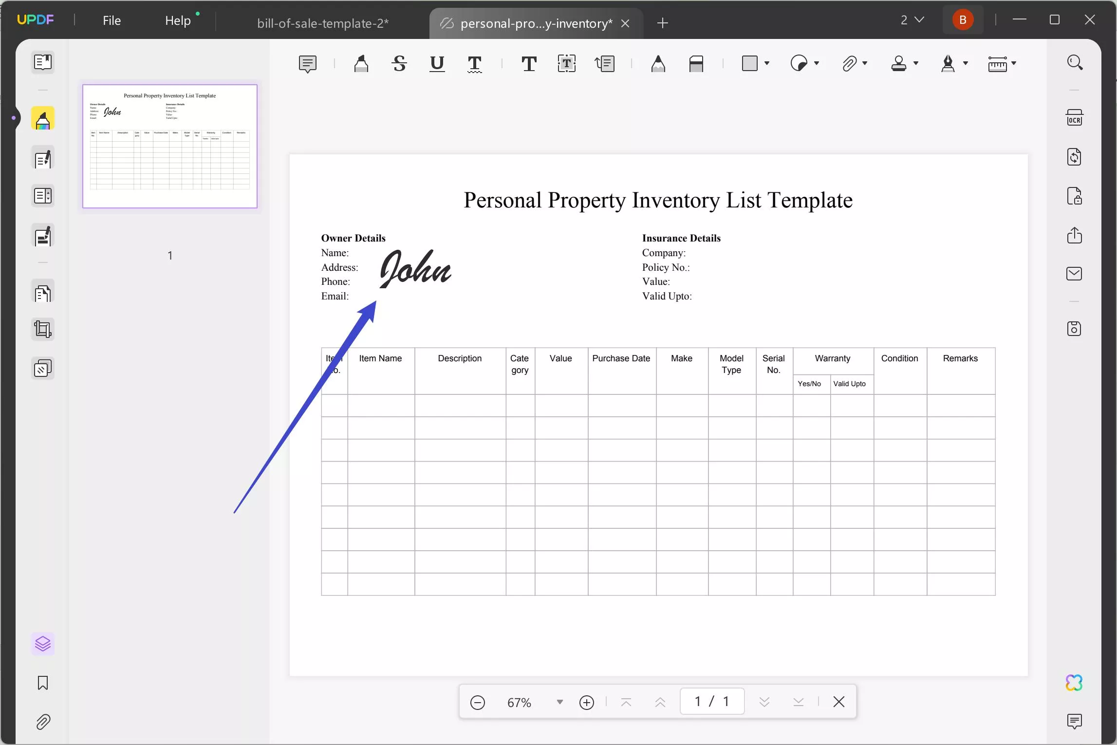 opening the PDF file that contains the digital handwritten text.