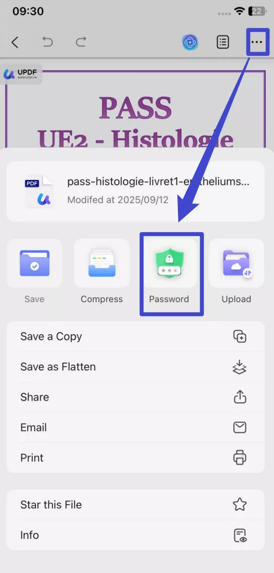 tap arrow in updf for ios
