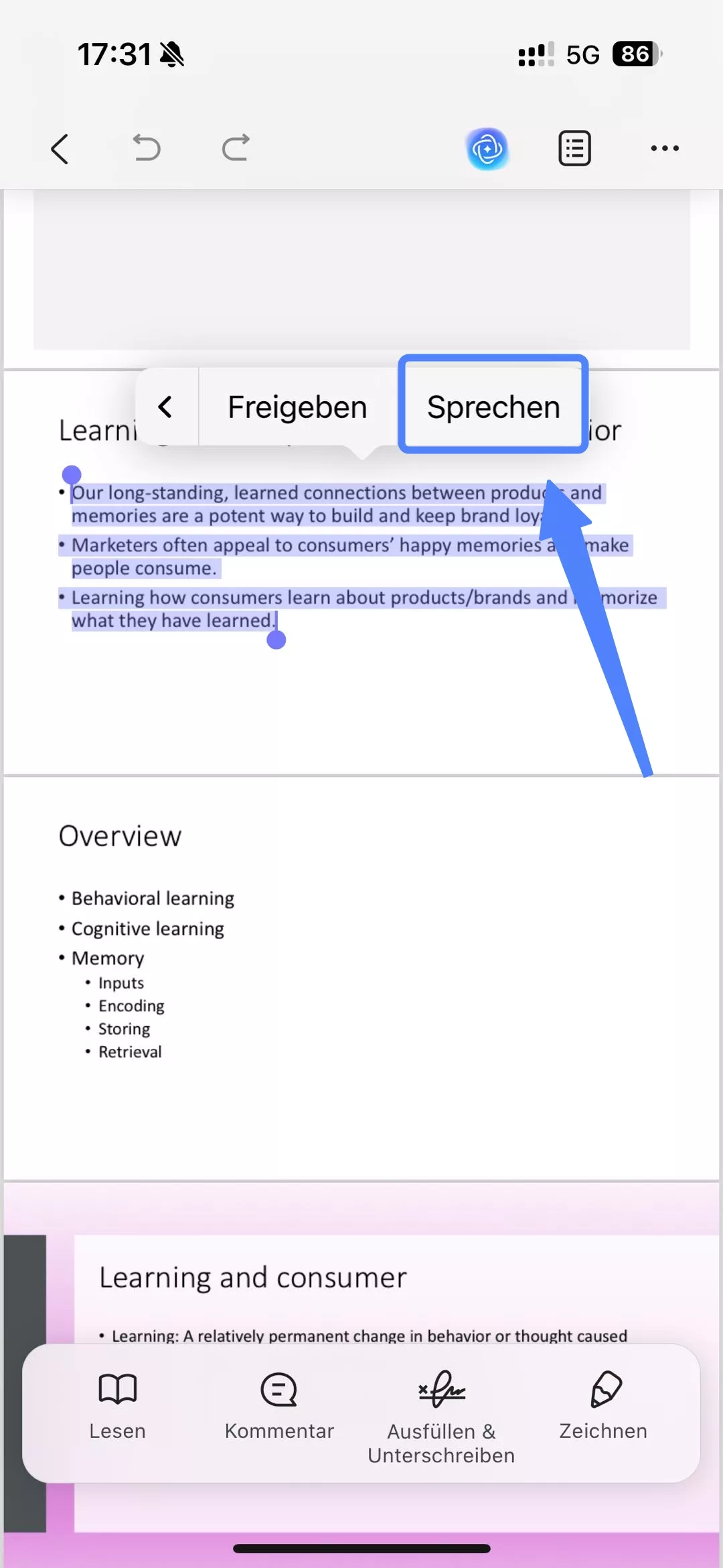 iPhone liest PDF laut vor