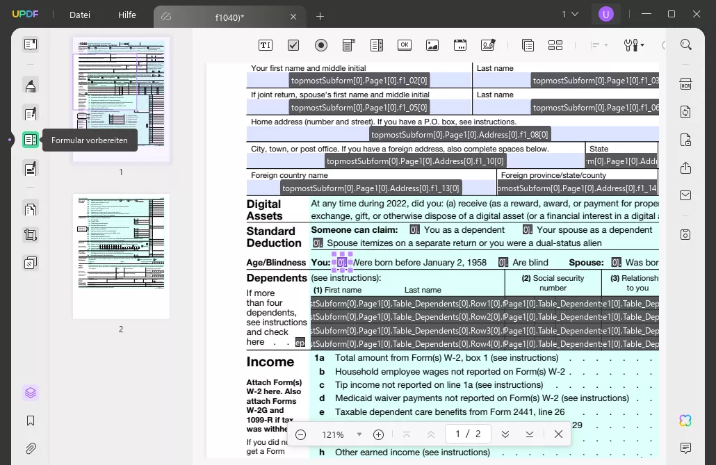 So deaktivieren Sie ein Kontrollkästchen im Symbol „PDF-Formular vorbereiten“
