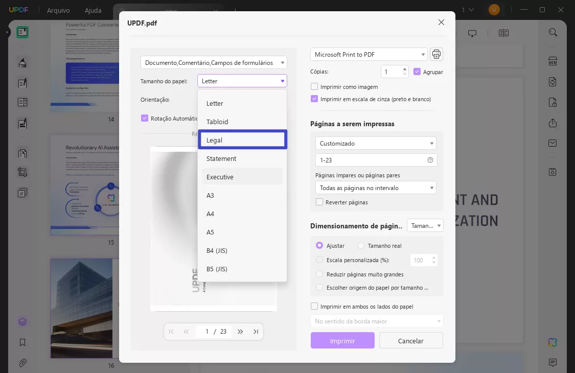 Como imprimir em papel tamanho ofício