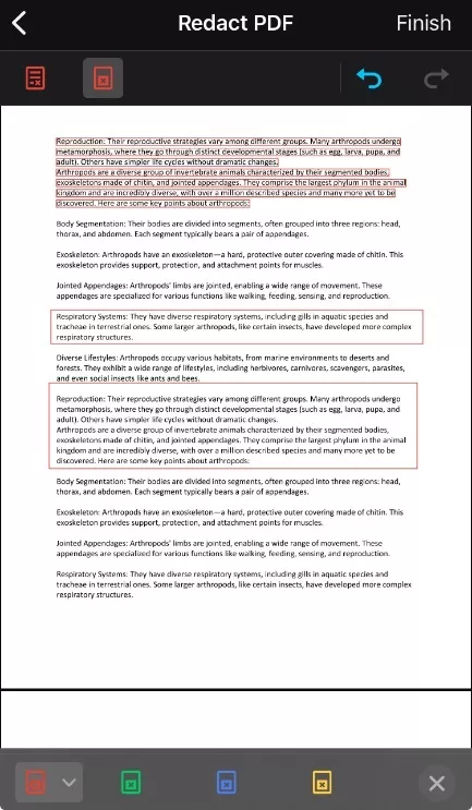redact option in xodo for ios