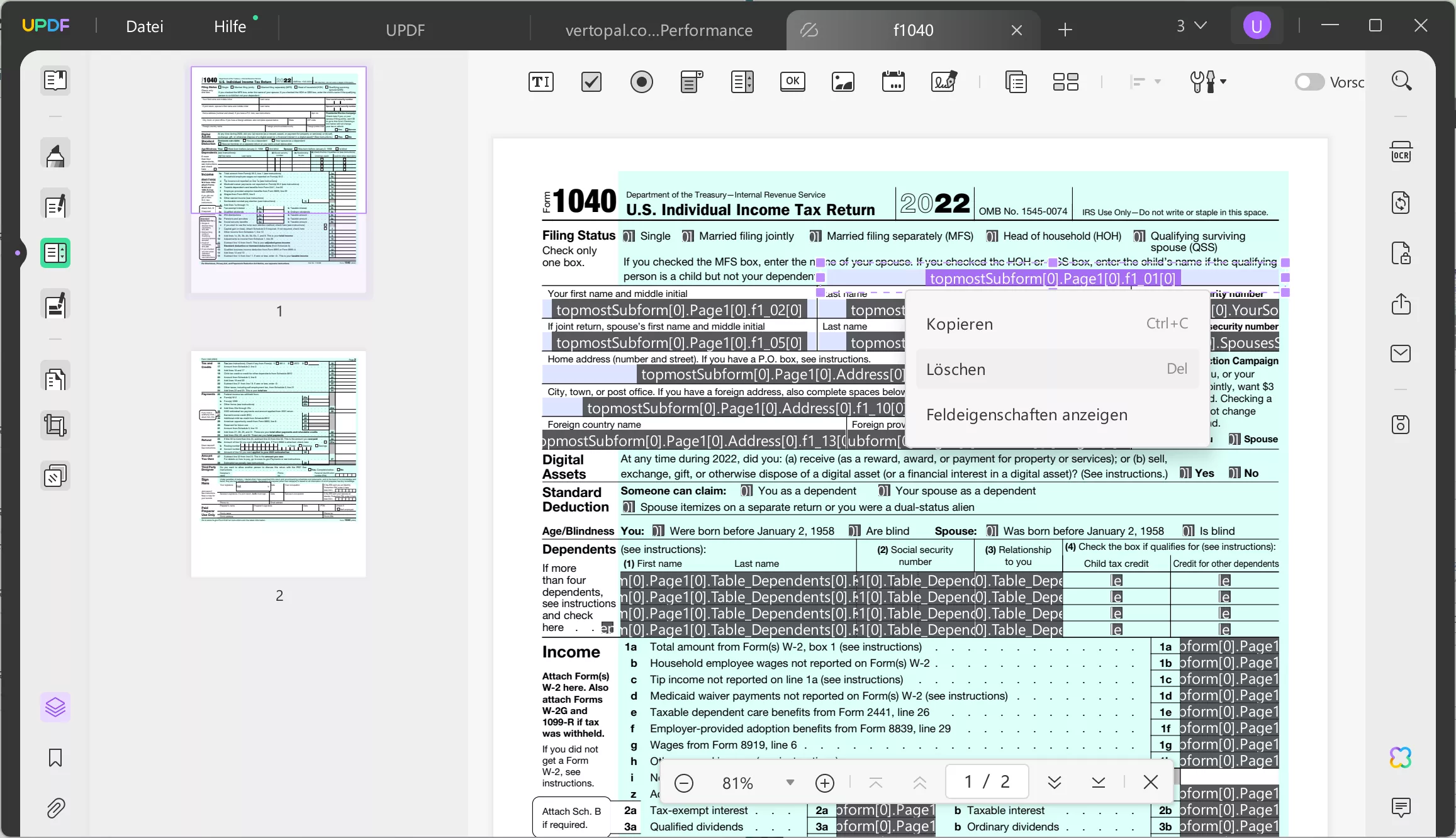 So entfernen Sie ausfüllbare Felder in PDF durch Löschen in UPDF