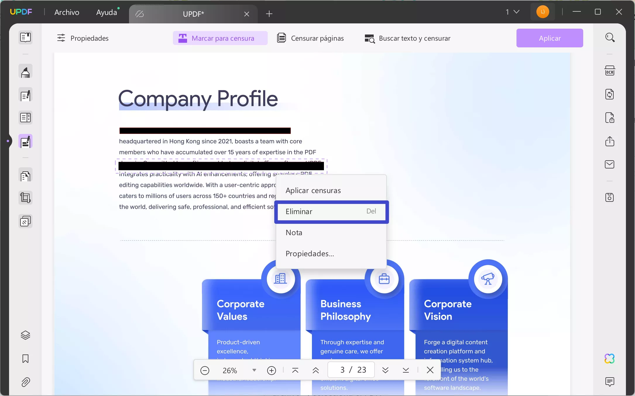 eliminar redacción de pdf