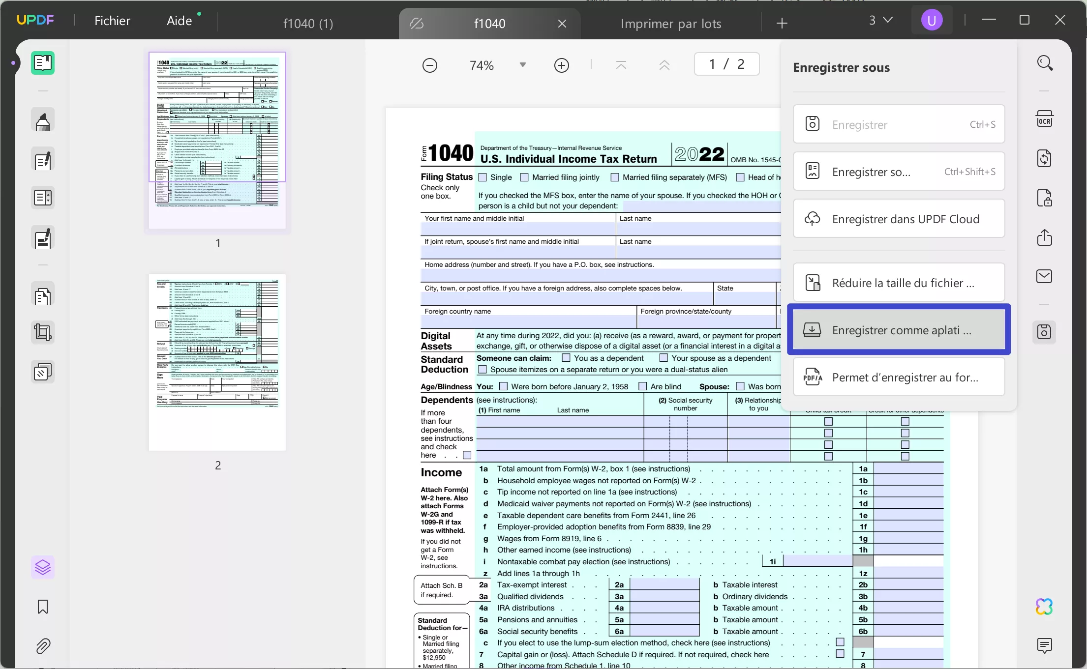 Icône Enregistrer sous un autre nom dans UPDF