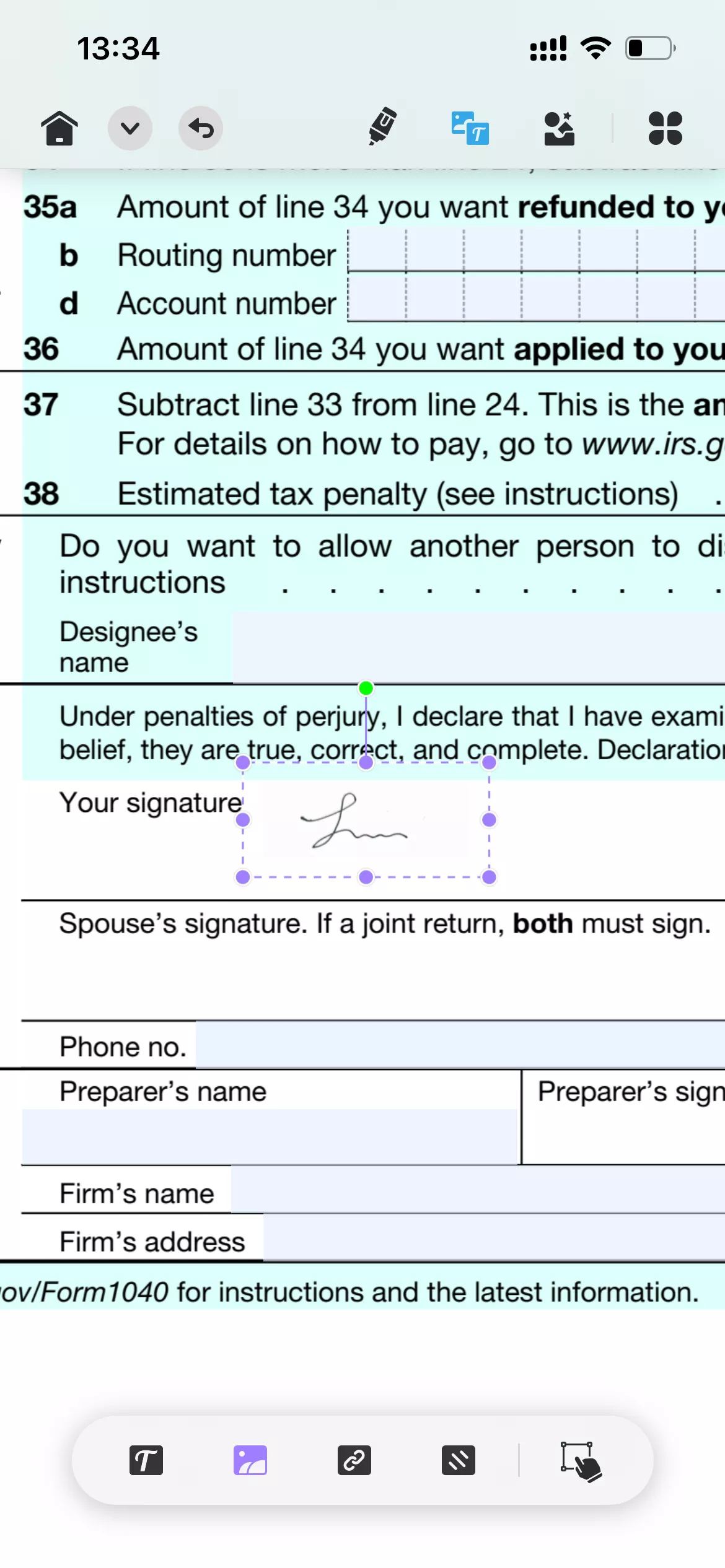ajuster l'image de signature dans le PDF avec UPDF pour iOS