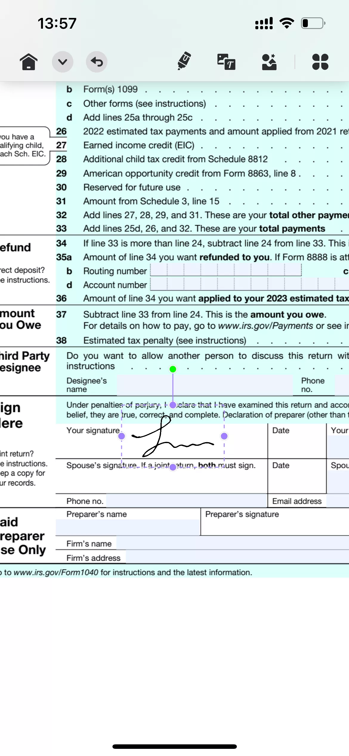ajuste o tamanho e a posição da assinatura no PDF com UPDF para iOS
