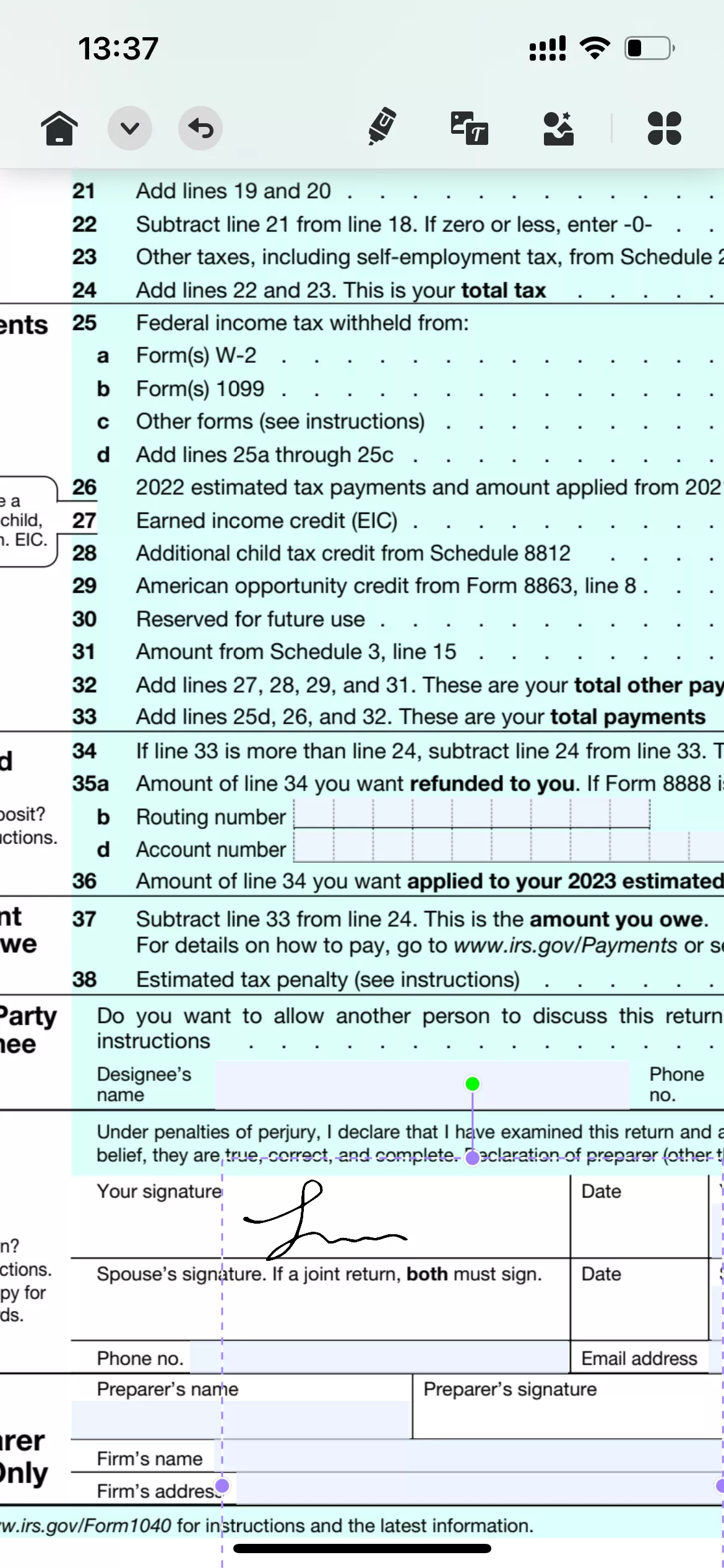 ajuster la taille et la position de la signature sur le PDF avec UPDF pour iOS