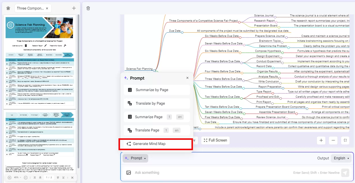 select generate mind map in updf ai online