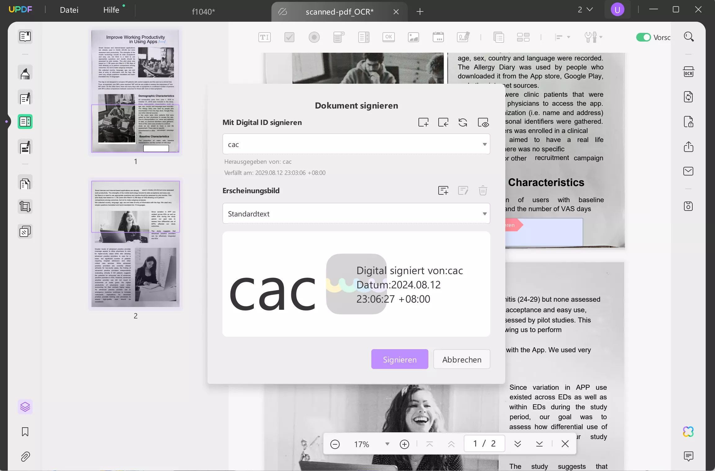 So signieren Sie PDFs mit CAC-Signaturen gescannte PDFs