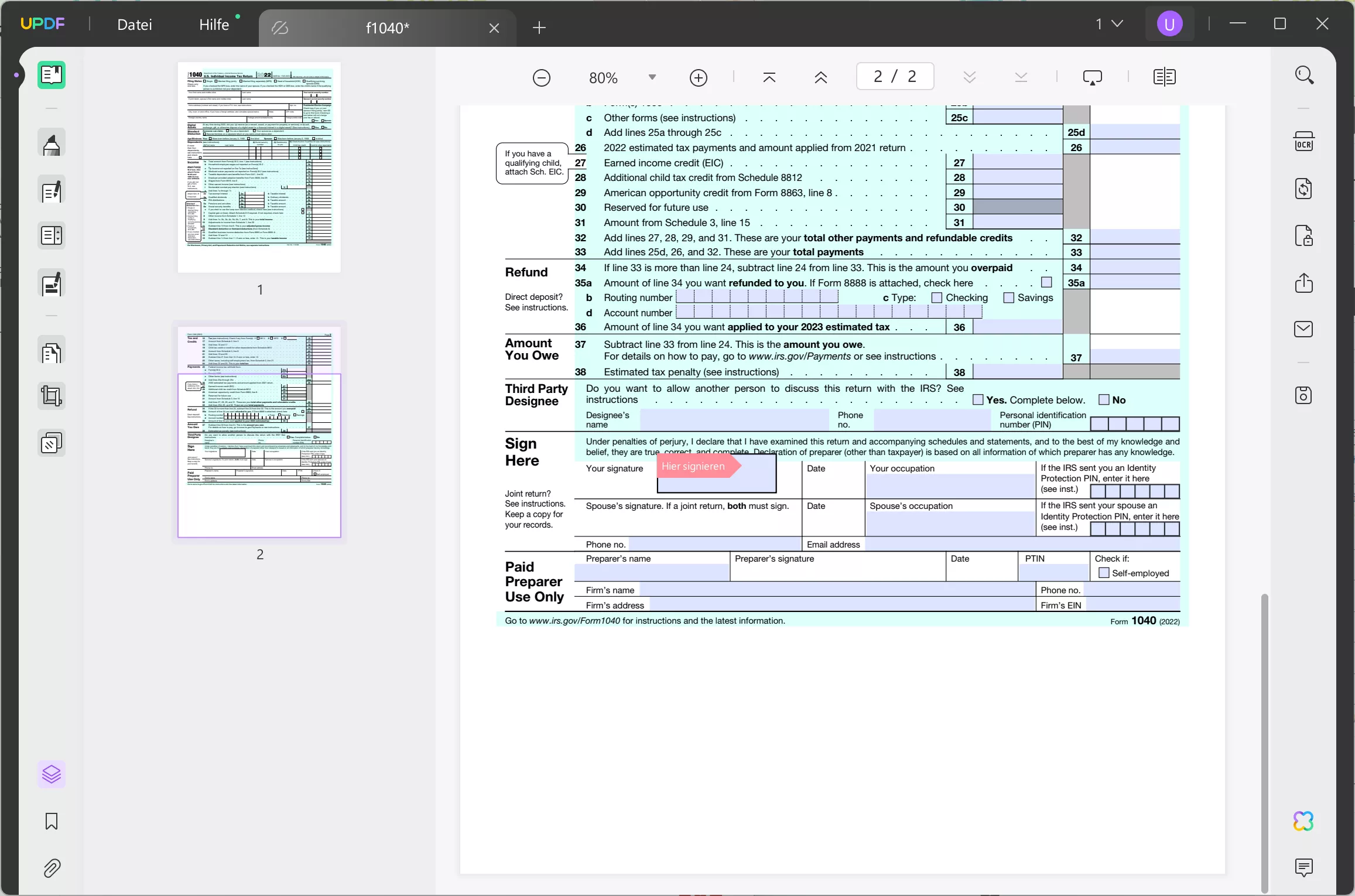 So signieren Sie PDFs mit CAC-Signaturen im vorgefertigten Signierbereich
