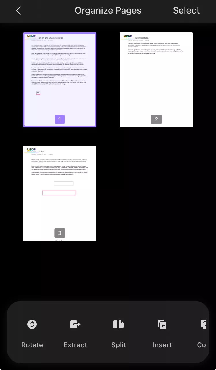 klepněte na ikonu rozdělit v updf pro ios