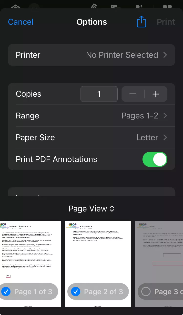 klepněte pro výběr stránek pro rozdělení jako jeden soubor