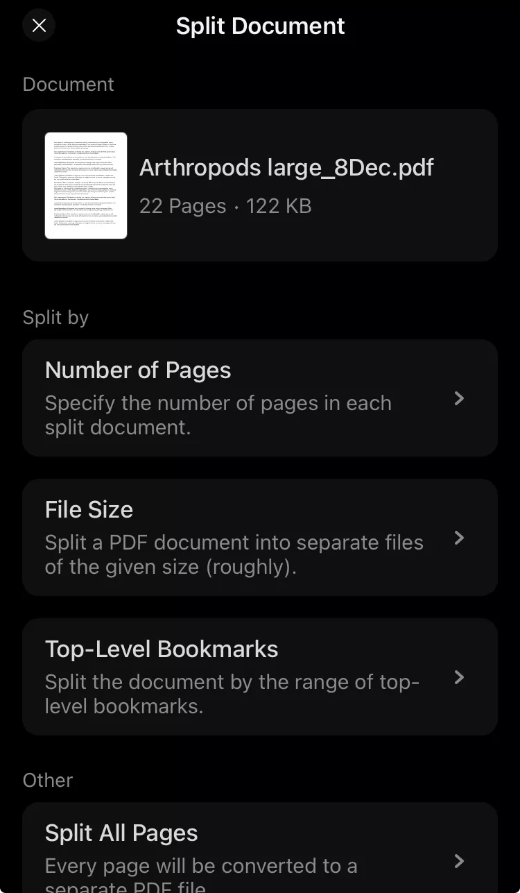 tap top level bookmarks in updf for ios