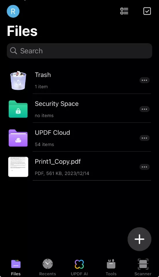 tool icon in updf for ios