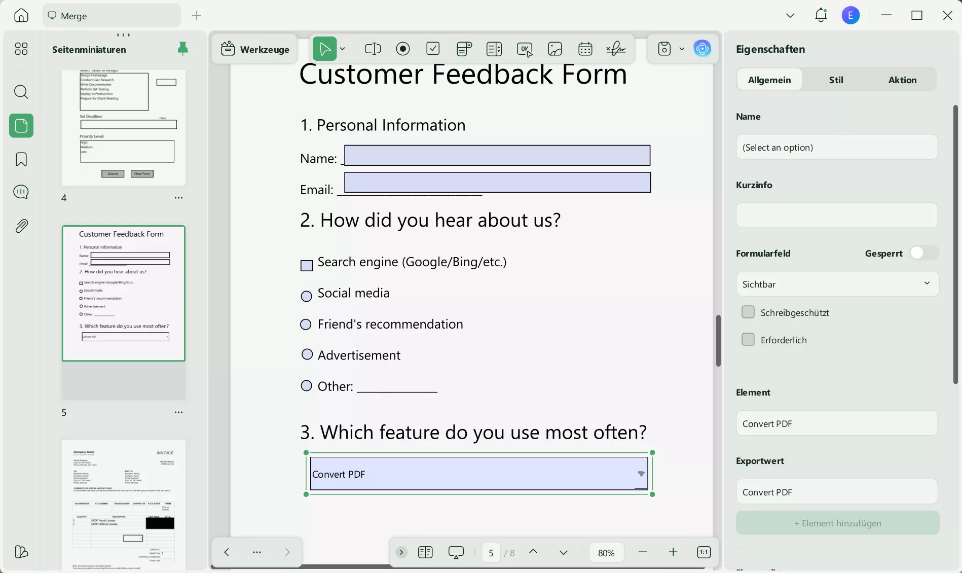 So bearbeiten Sie eine Dropdown-Liste in PDF/UPD
