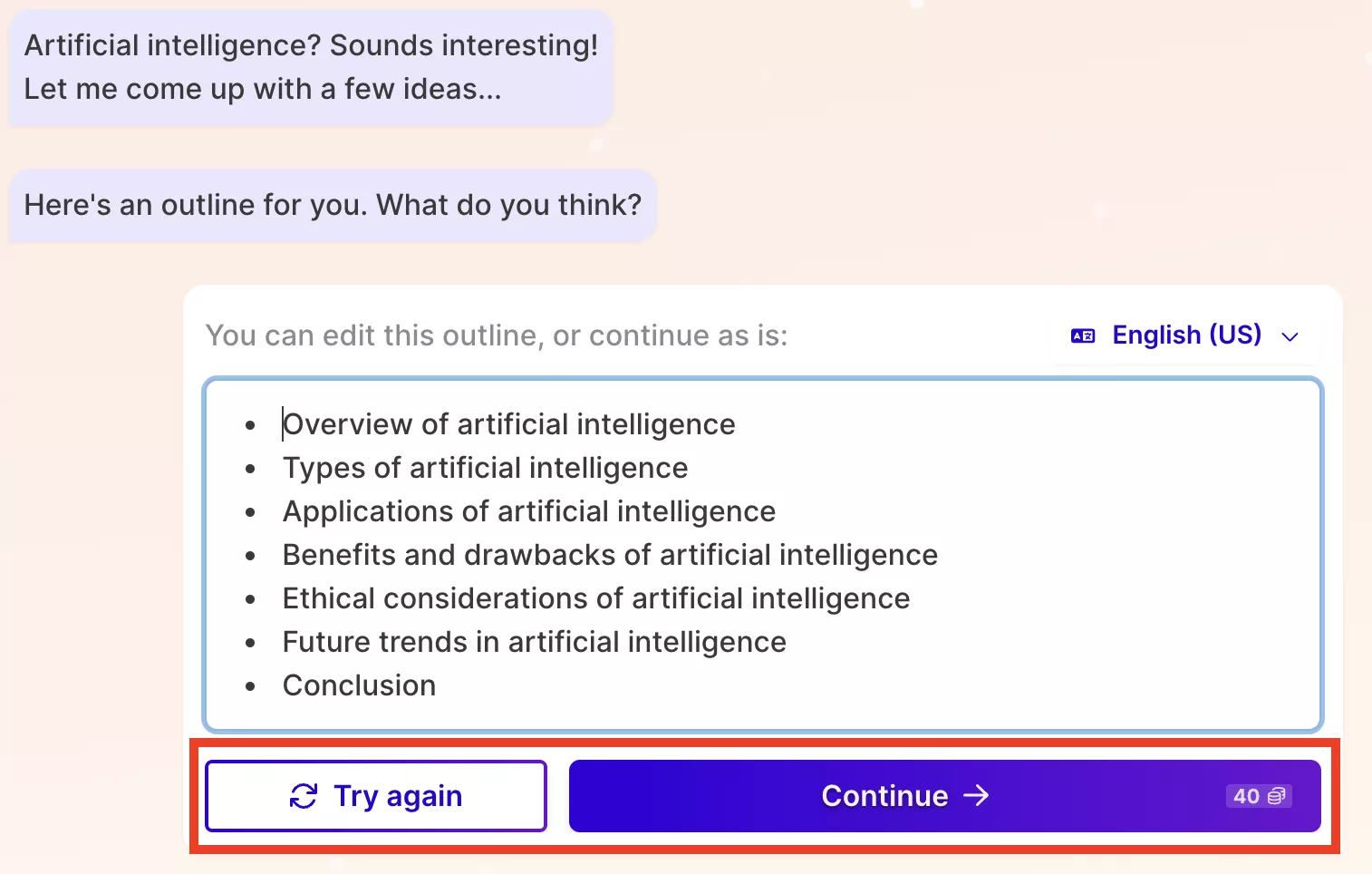 type your outline in the gamma ai