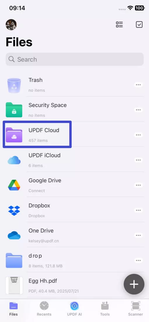 click updf cloud in updf for ios